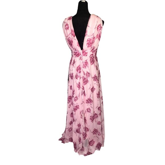 Lulus Pink Floral Romantic Maxi Dress With Deep V-Neck & Sleeveless Design Size - Picture 9 of 13